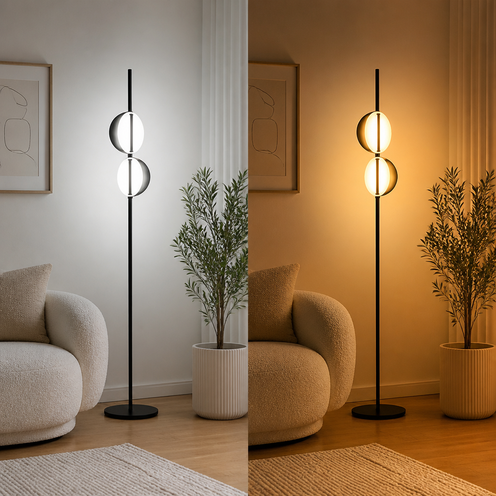 Vintage Black & Gold LED Double-Shade Floor Lamp