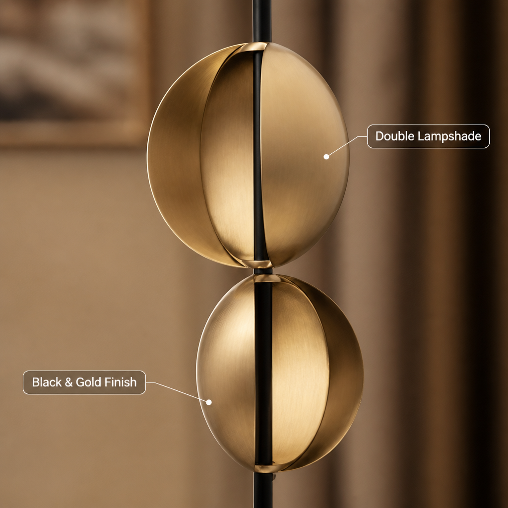Vintage Black & Gold LED Double-Shade Floor Lamp