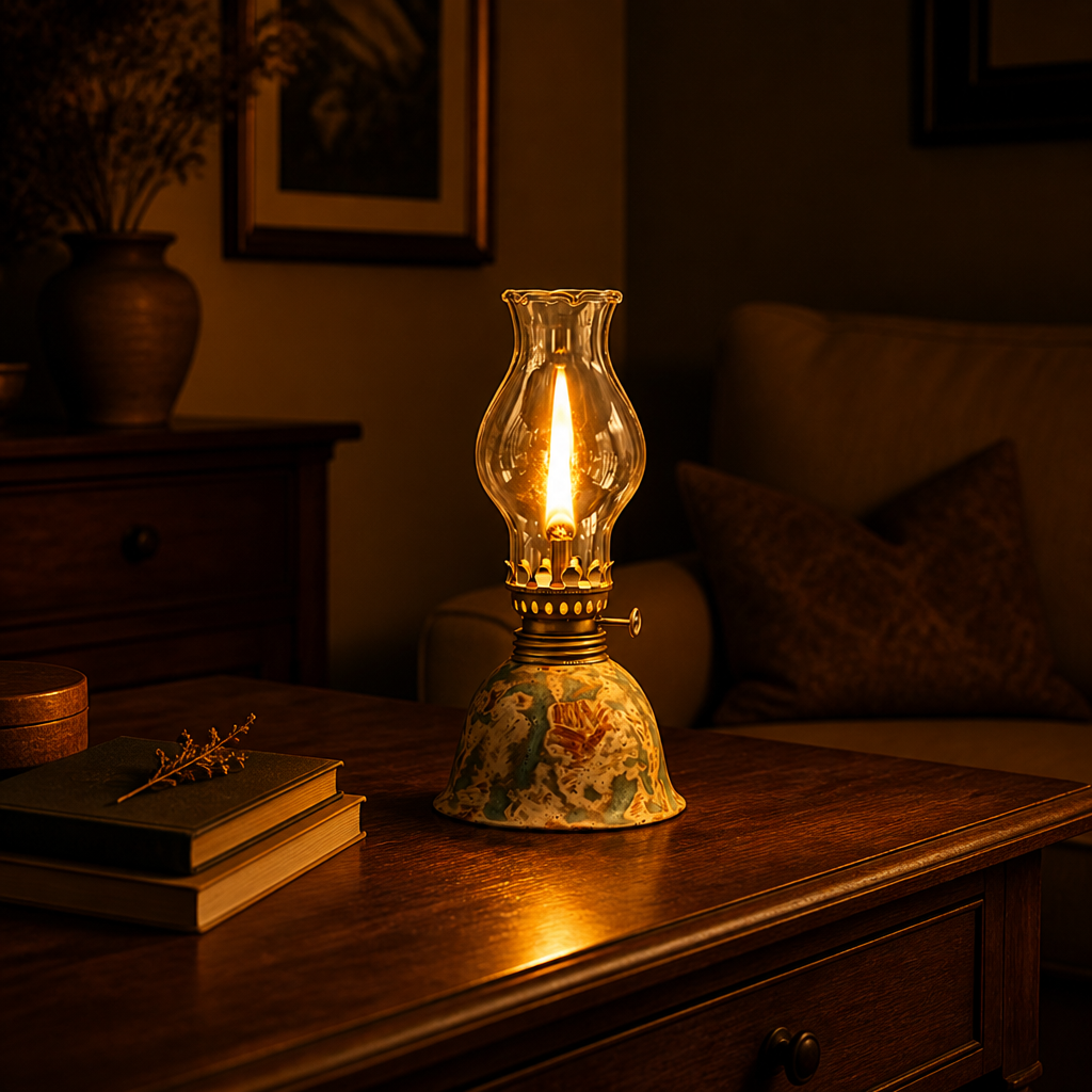 Vintage Ceramic & Glass Hurricane Table Lamp