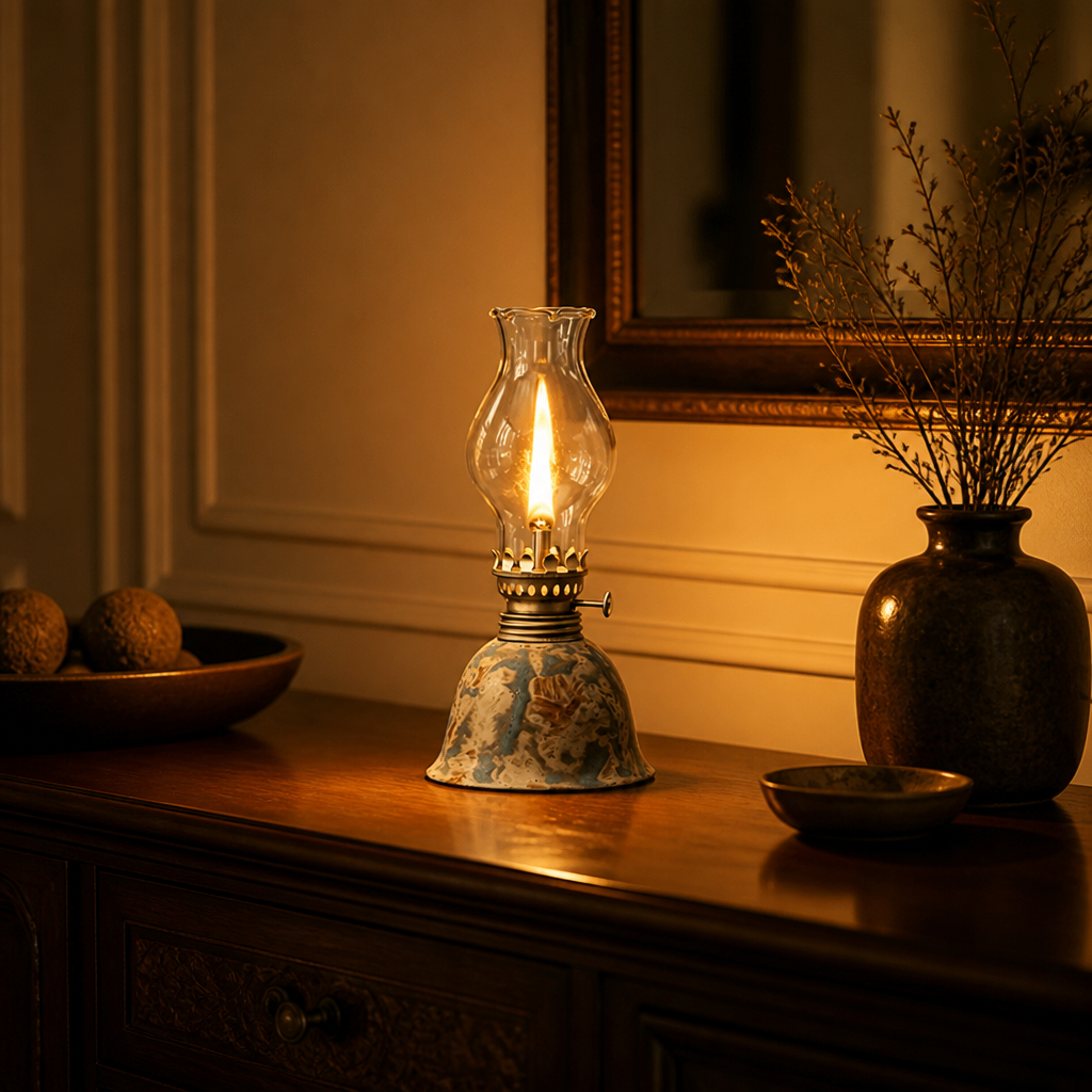 Vintage Ceramic & Glass Hurricane Table Lamp