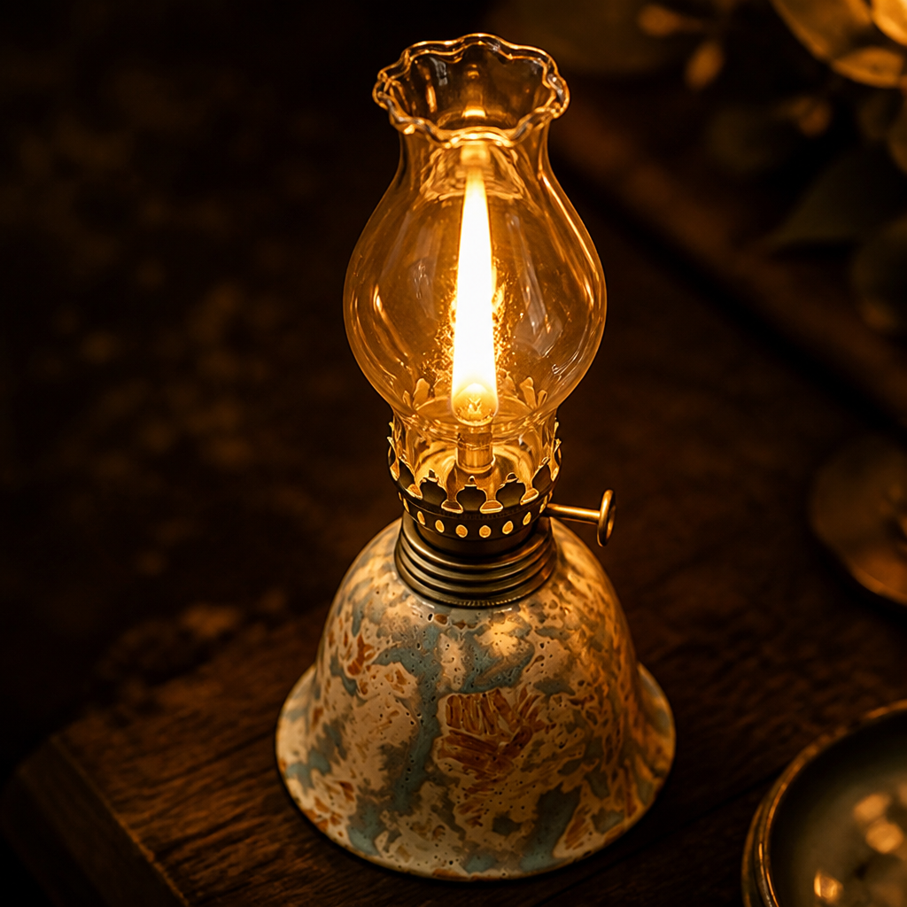 Vintage Ceramic & Glass Hurricane Table Lamp
