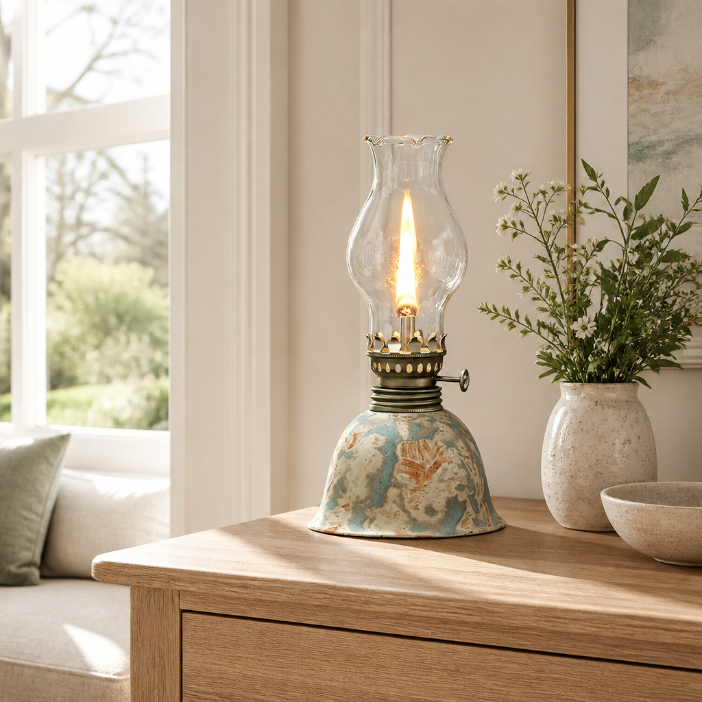 Vintage Ceramic & Glass Hurricane Table Lamp