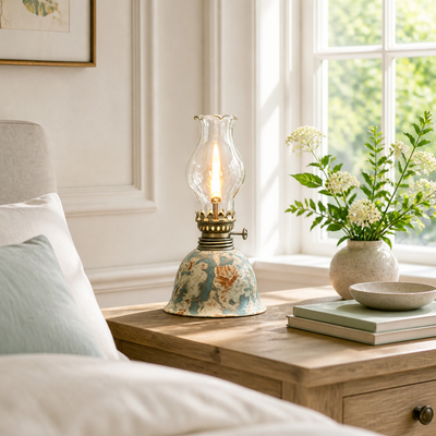 Vintage Ceramic & Glass Hurricane Table Lamp