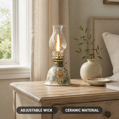 Vintage Ceramic & Glass Hurricane Table Lamp