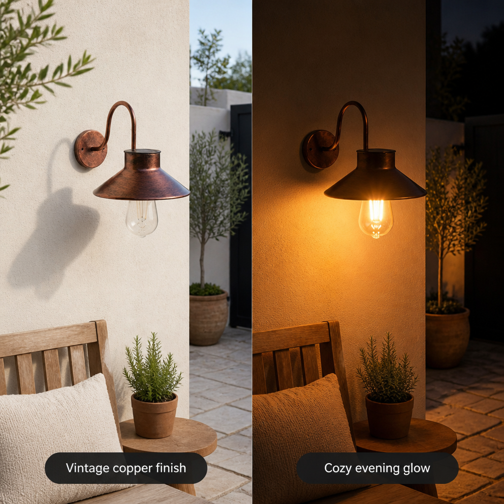 Vintage Copper LED Curved Arm Wall Sconce