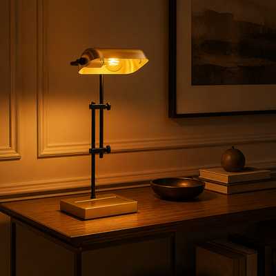 Vintage Gold Metal Banker Shade Desk Lamp