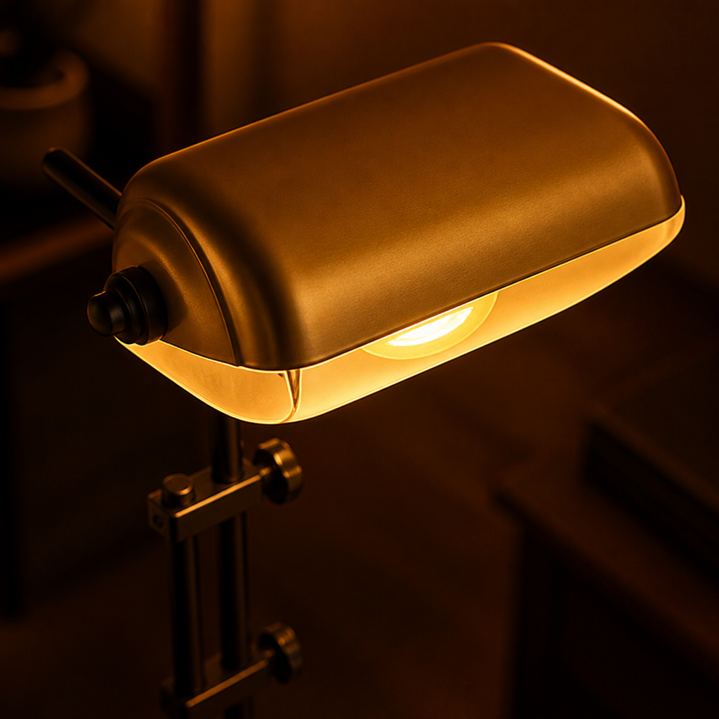 Vintage Gold Metal Banker Shade Desk Lamp