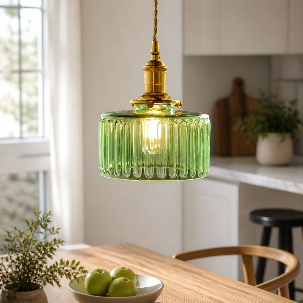 Vintage Green Glass Pendant Light