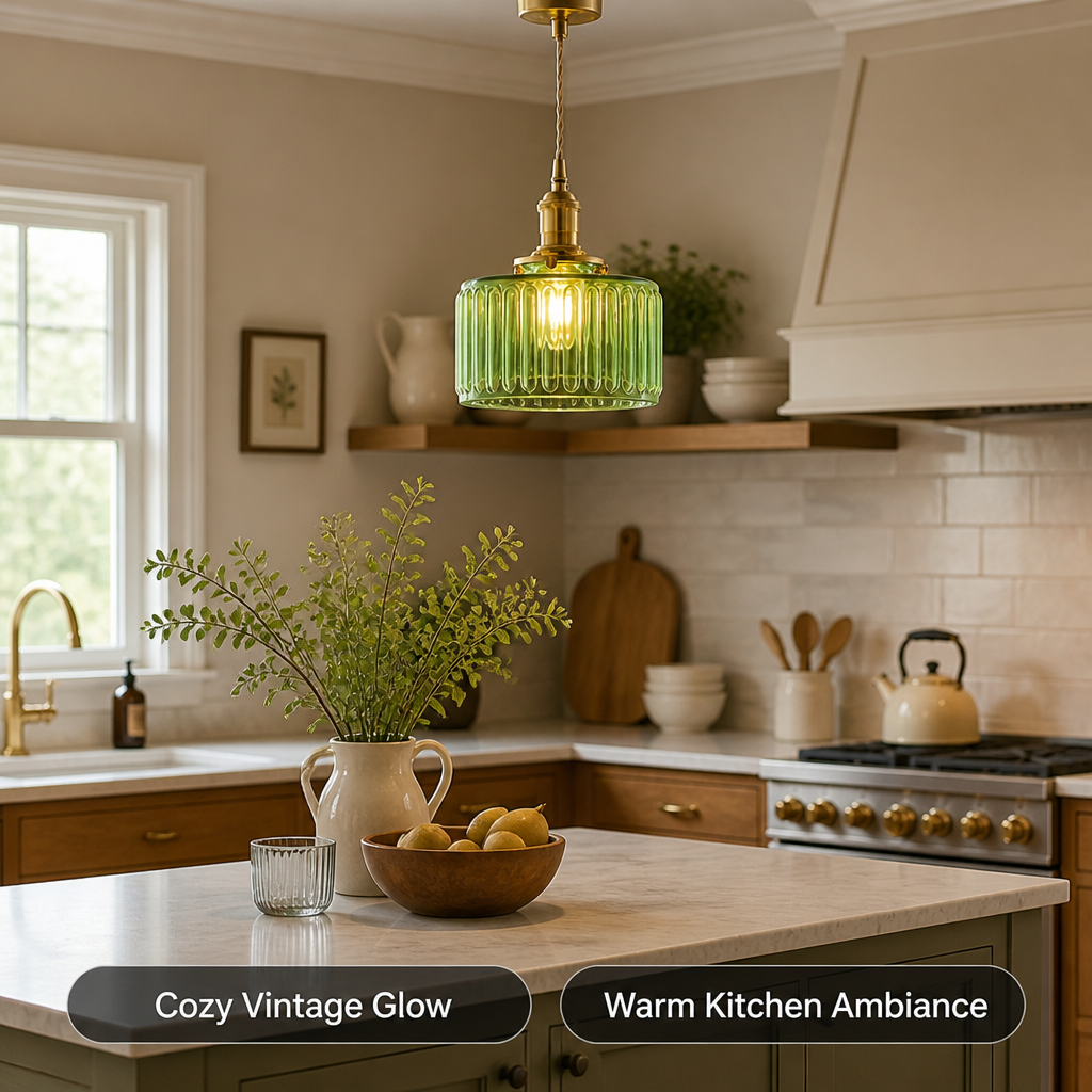 Vintage Green Glass Pendant Light