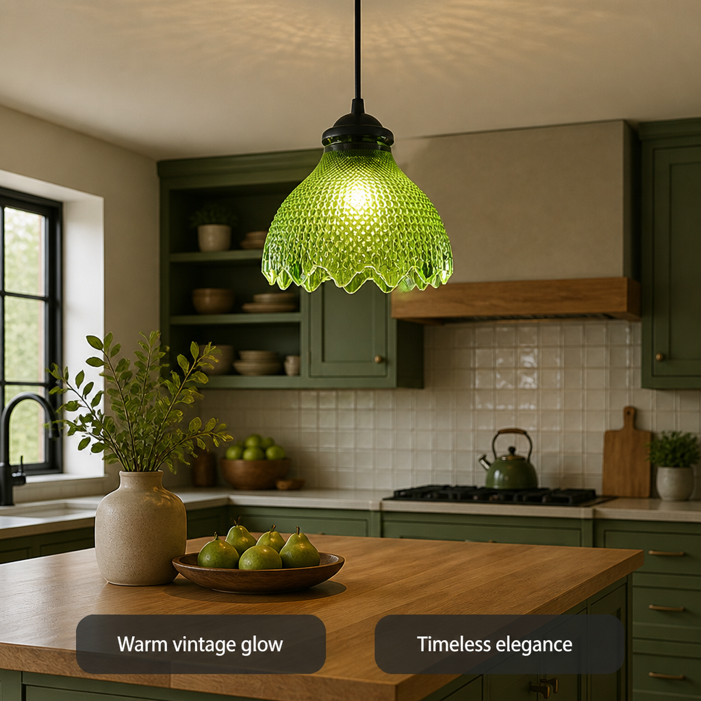 Vintage Green Glass Pendant Light