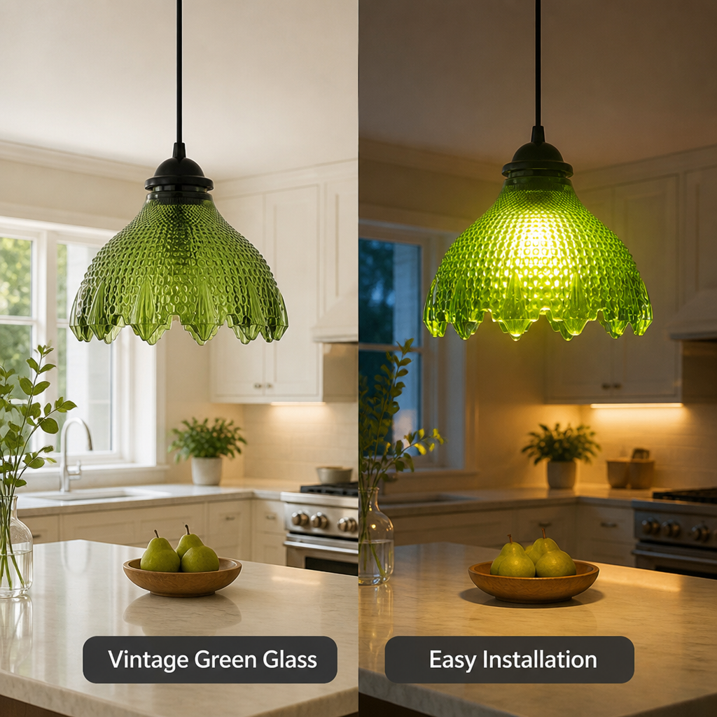 Vintage Green Glass Pendant Light