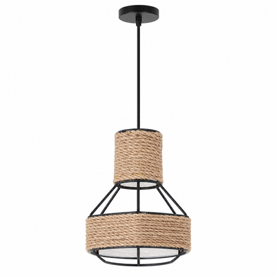 Vintage Jute & Metal Cone Pendant Light