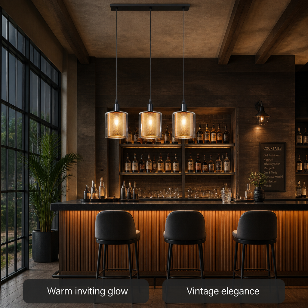 Vintage Metal & Glass Double-Layer Pendant Light