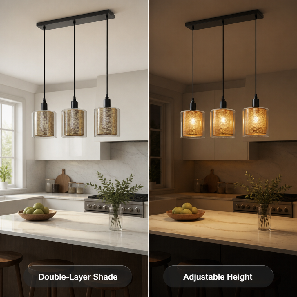 Vintage Metal & Glass Double-Layer Pendant Light