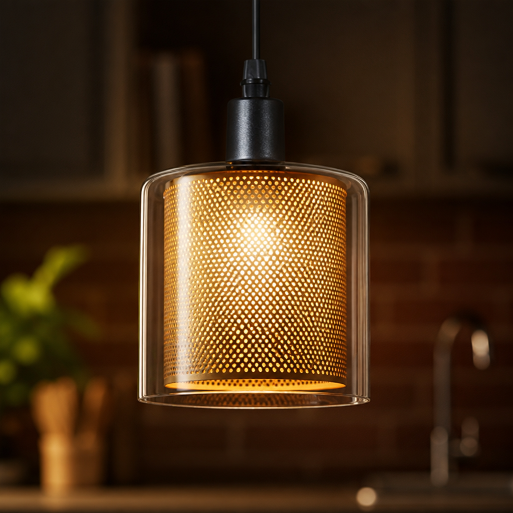 Vintage Metal & Glass Double-Layer Pendant Light