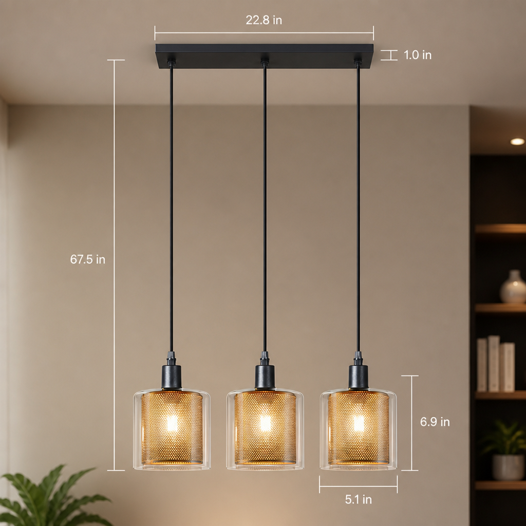 Vintage Metal & Glass Double-Layer Pendant Light