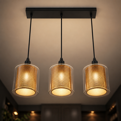 Vintage Metal & Glass Double-Layer Pendant Light