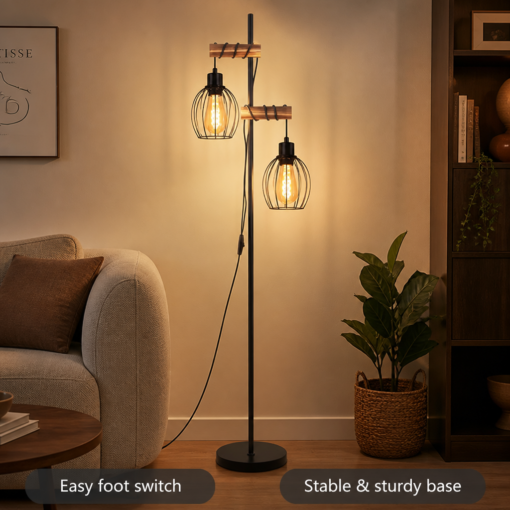 Vintage Metal & Wood Floor Lamp