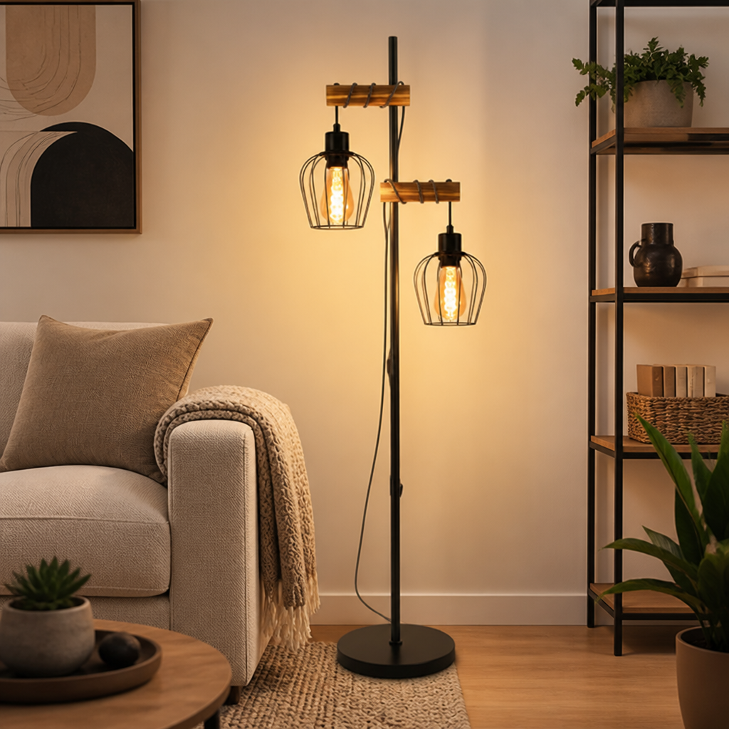 Vintage Metal & Wood Floor Lamp