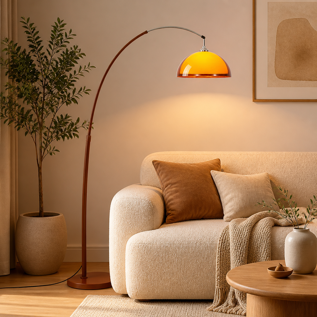 Vintage Orange Acrylic Adjustable Arch Floor Lamp
