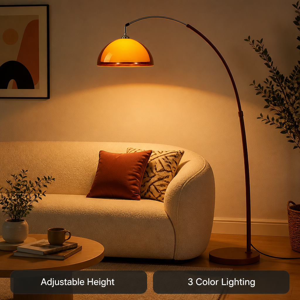 Vintage Orange Acrylic Adjustable Arch Floor Lamp