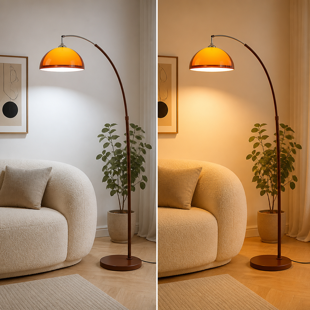 Vintage Orange Acrylic Adjustable Arch Floor Lamp