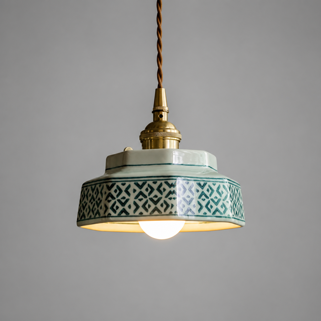 Vintage Painted Ceramic Pendant Light