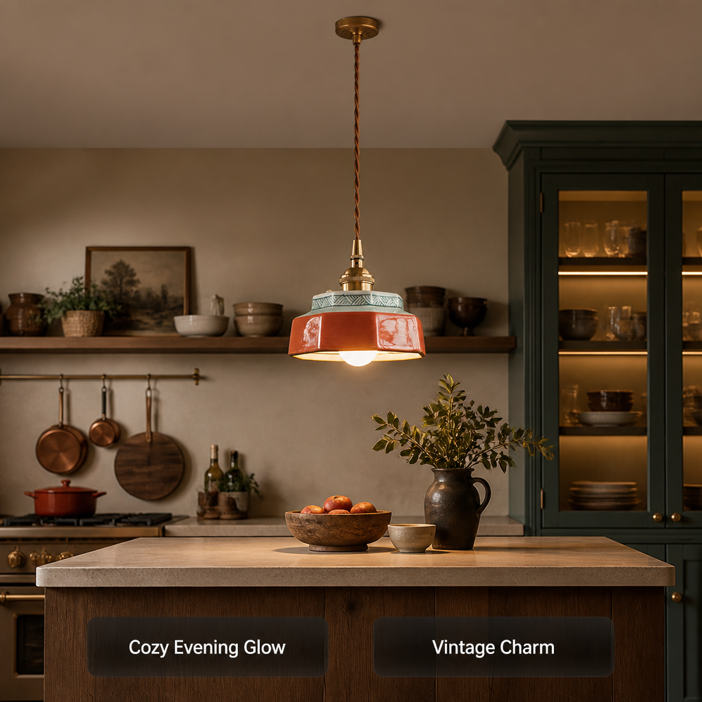 Vintage Painted Ceramic Pendant Light