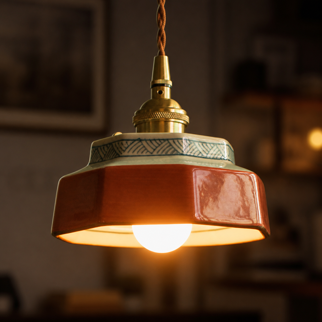 Vintage Painted Ceramic Pendant Light