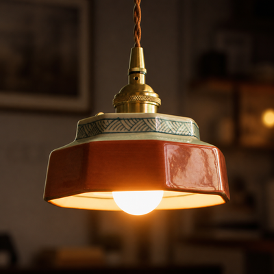Vintage Painted Ceramic Pendant Light