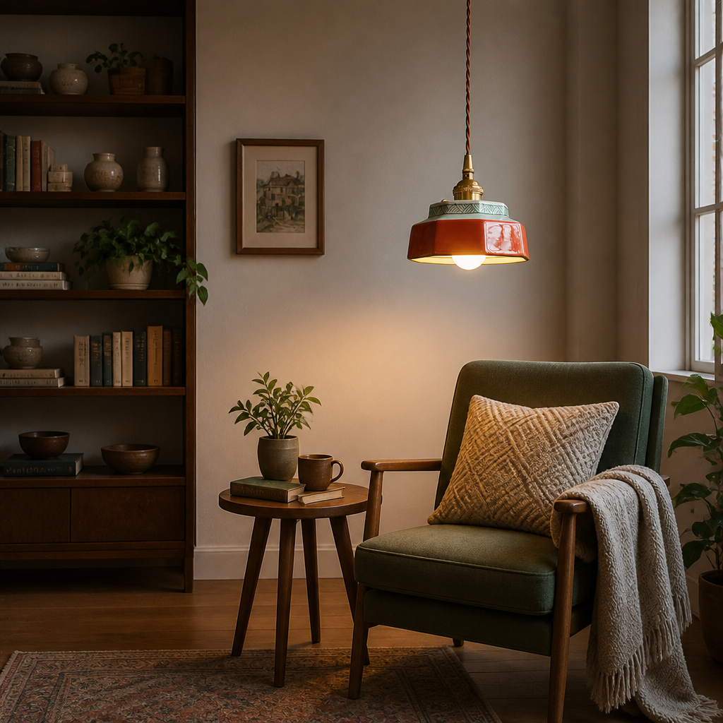 Vintage Painted Ceramic Pendant Light