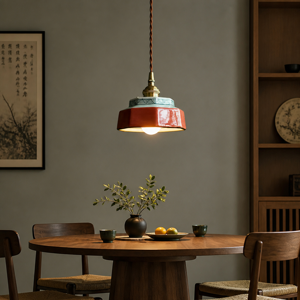 Vintage Painted Ceramic Pendant Light