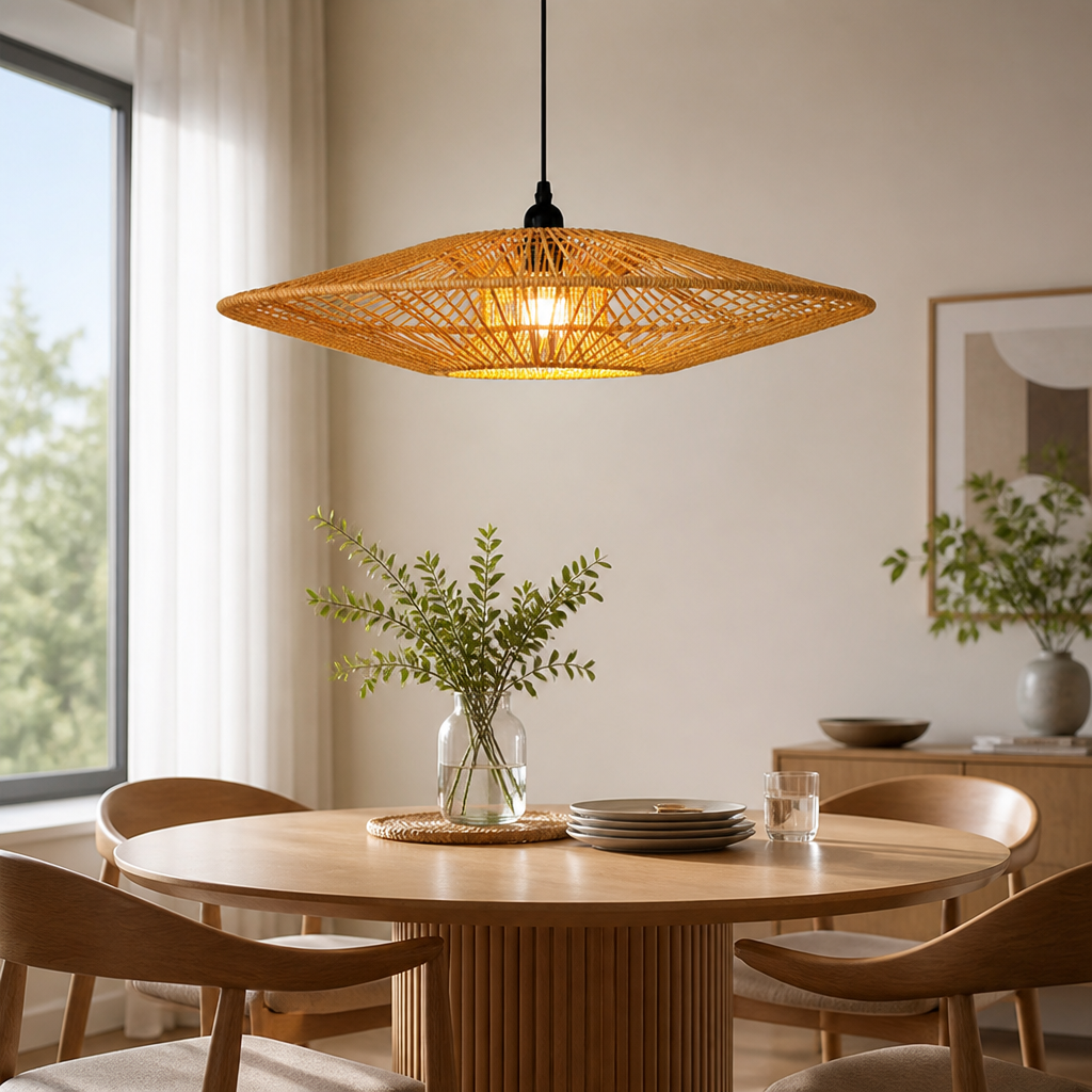Vintage Paper Rope Flying Saucer Pendant Light