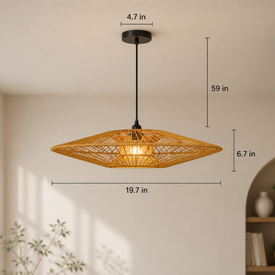 Vintage Paper Rope Flying Saucer Pendant Light
