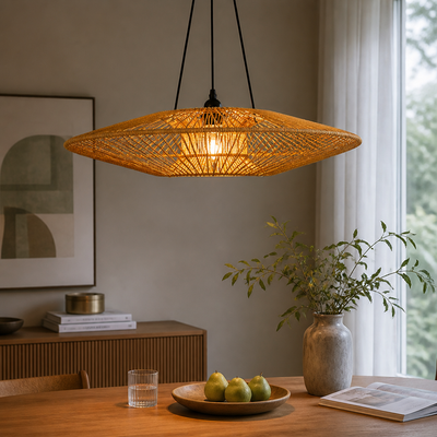 Vintage Paper Rope Flying Saucer Pendant Light