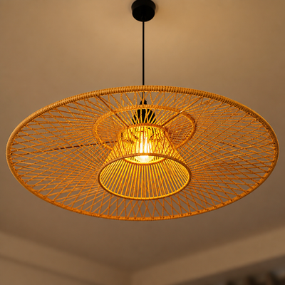 Vintage Paper Rope Flying Saucer Pendant Light