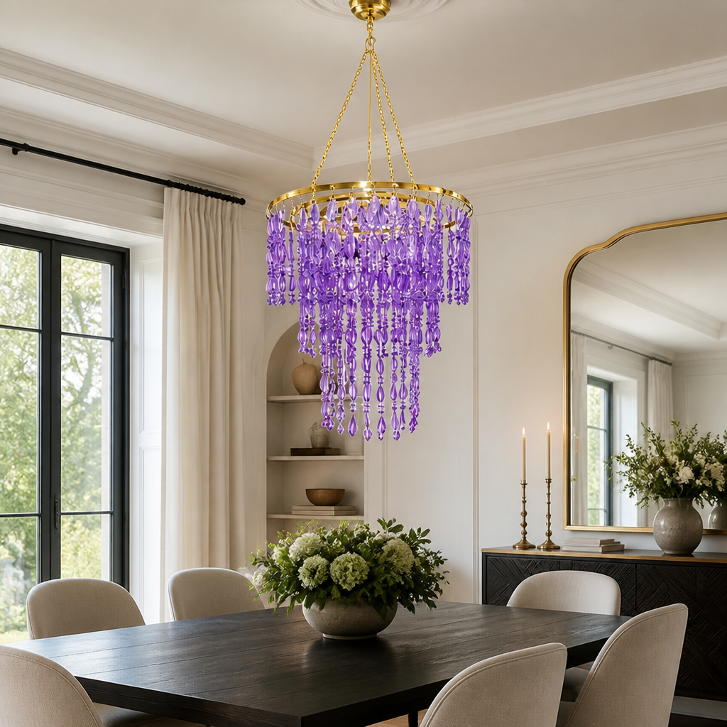 Vintage Purple Beaded Pendant Light