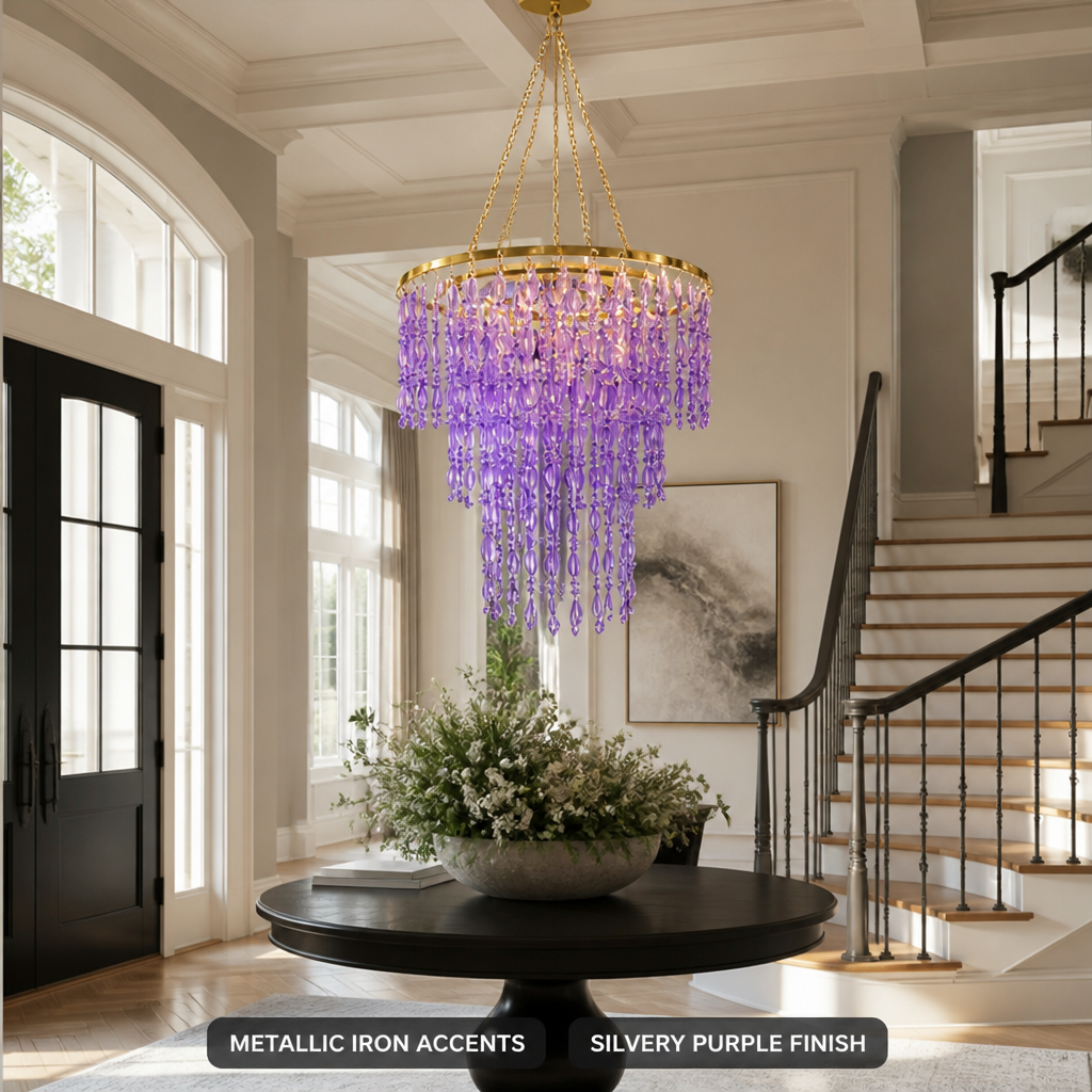 Vintage Purple Beaded Pendant Light