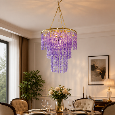 Vintage Purple Beaded Pendant Light