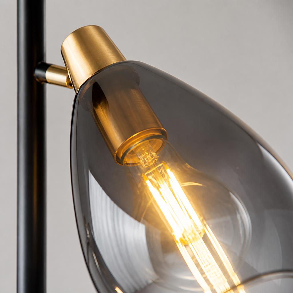 Vintage Smoke Glass Brass Accents Floor Lamp