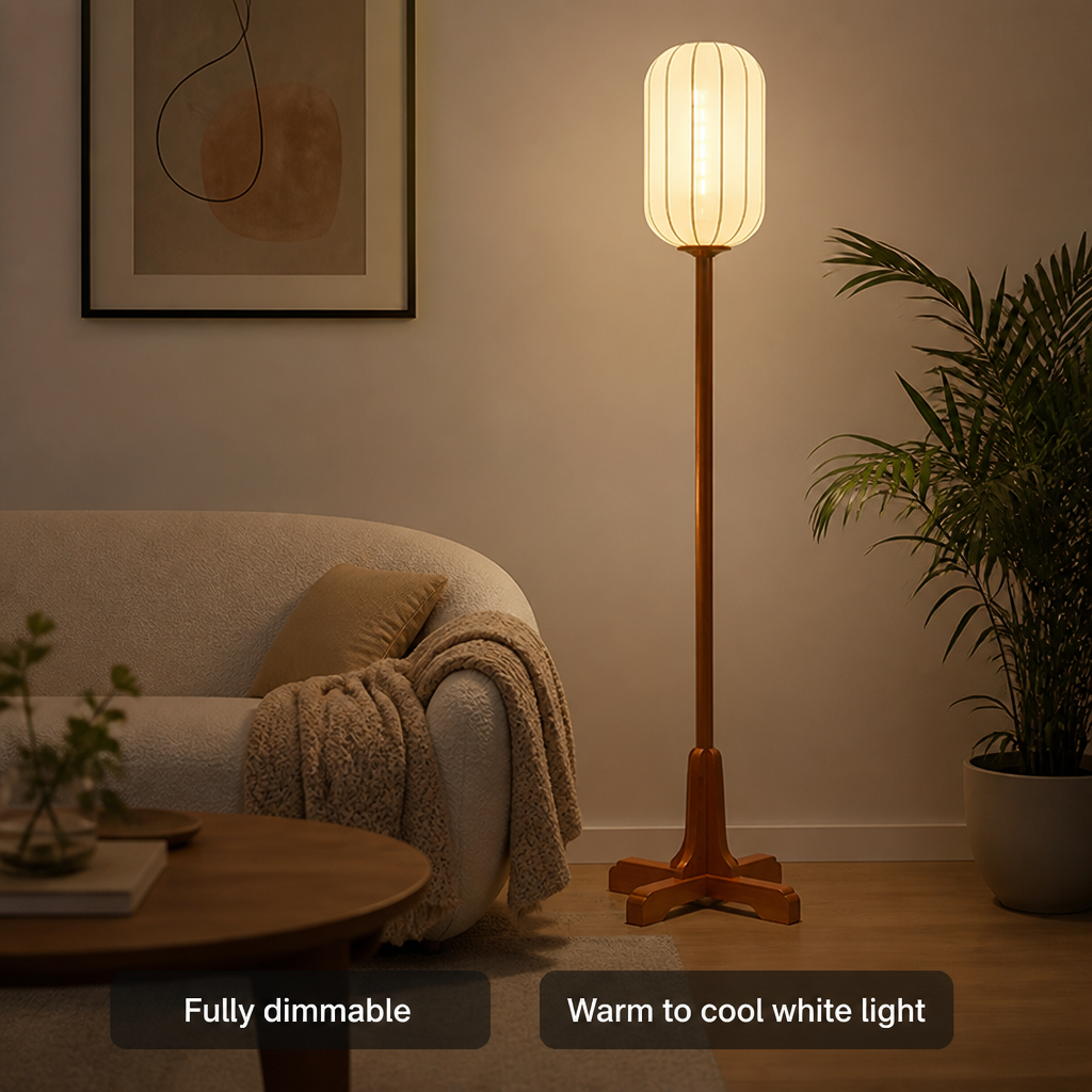 Vintage Solid Wood LED Floor Lamp
