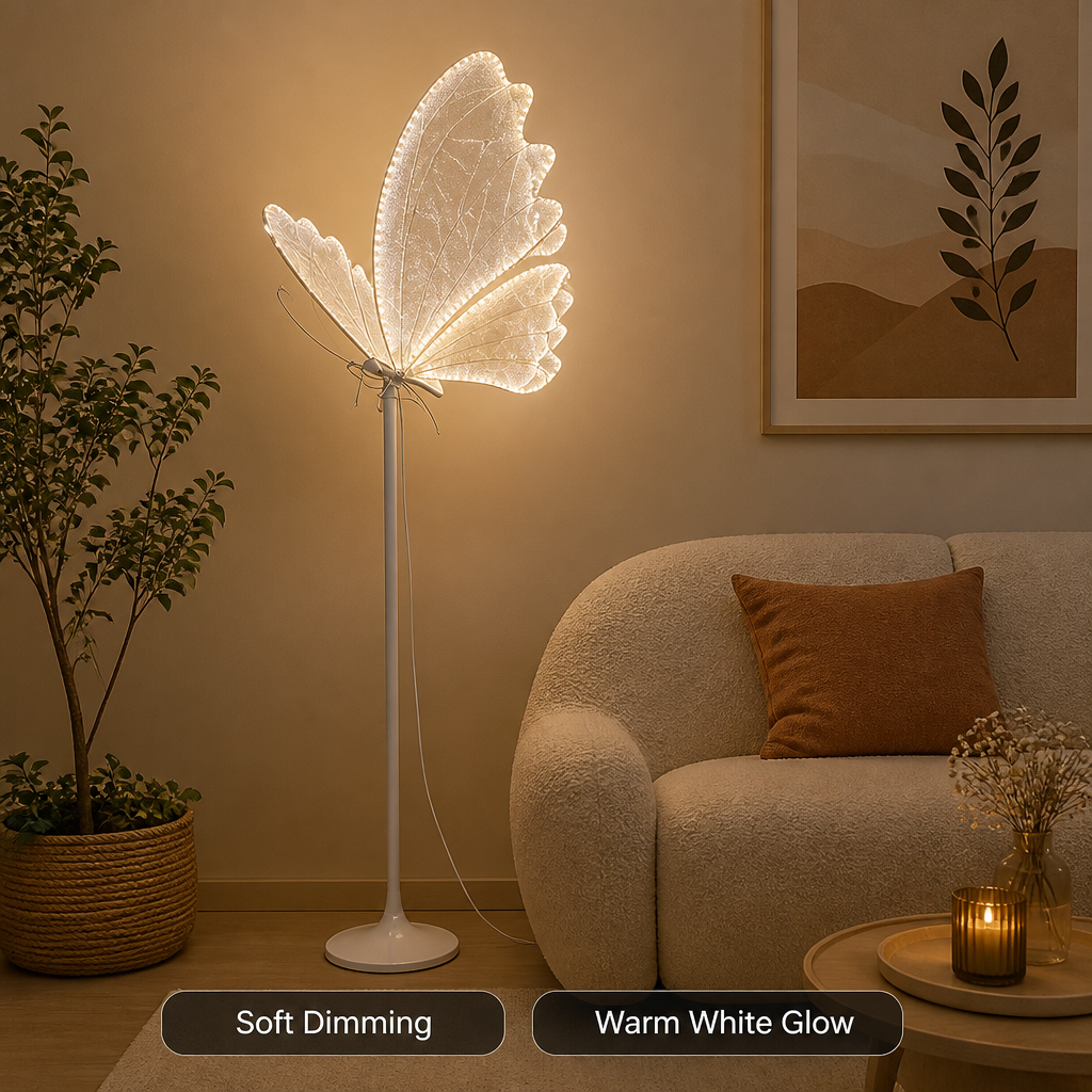 Vintage White Lace LED Butterfly Floor Lamp