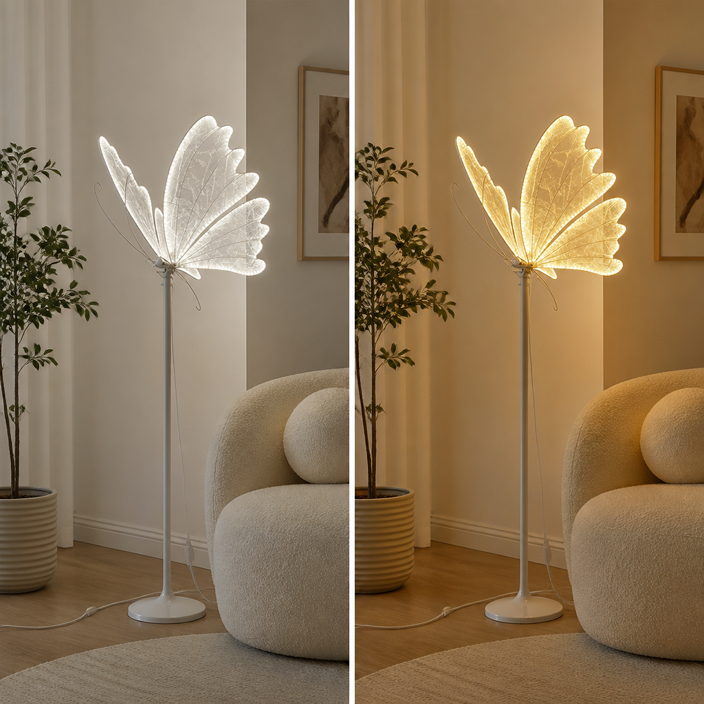 Vintage White Lace LED Butterfly Floor Lamp