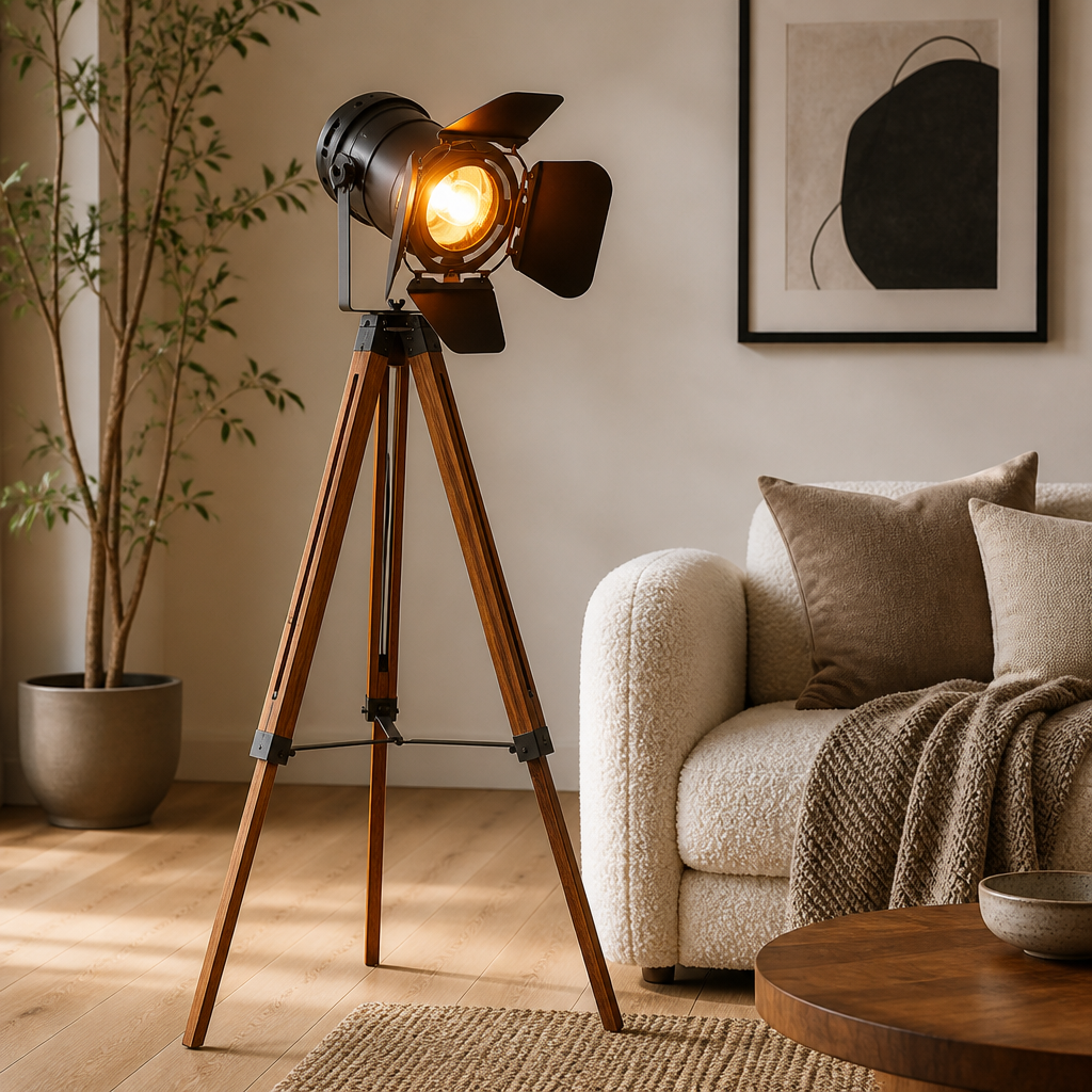 Vintage Wood & Iron Floor Lamp