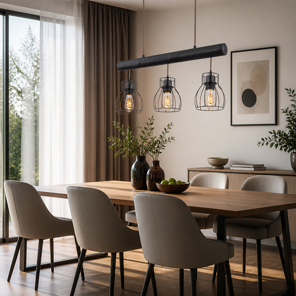 Vintage Wood Metal Cage Pendant Light