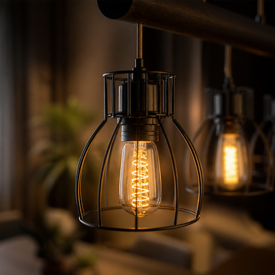 Vintage Wood Metal Cage Pendant Light