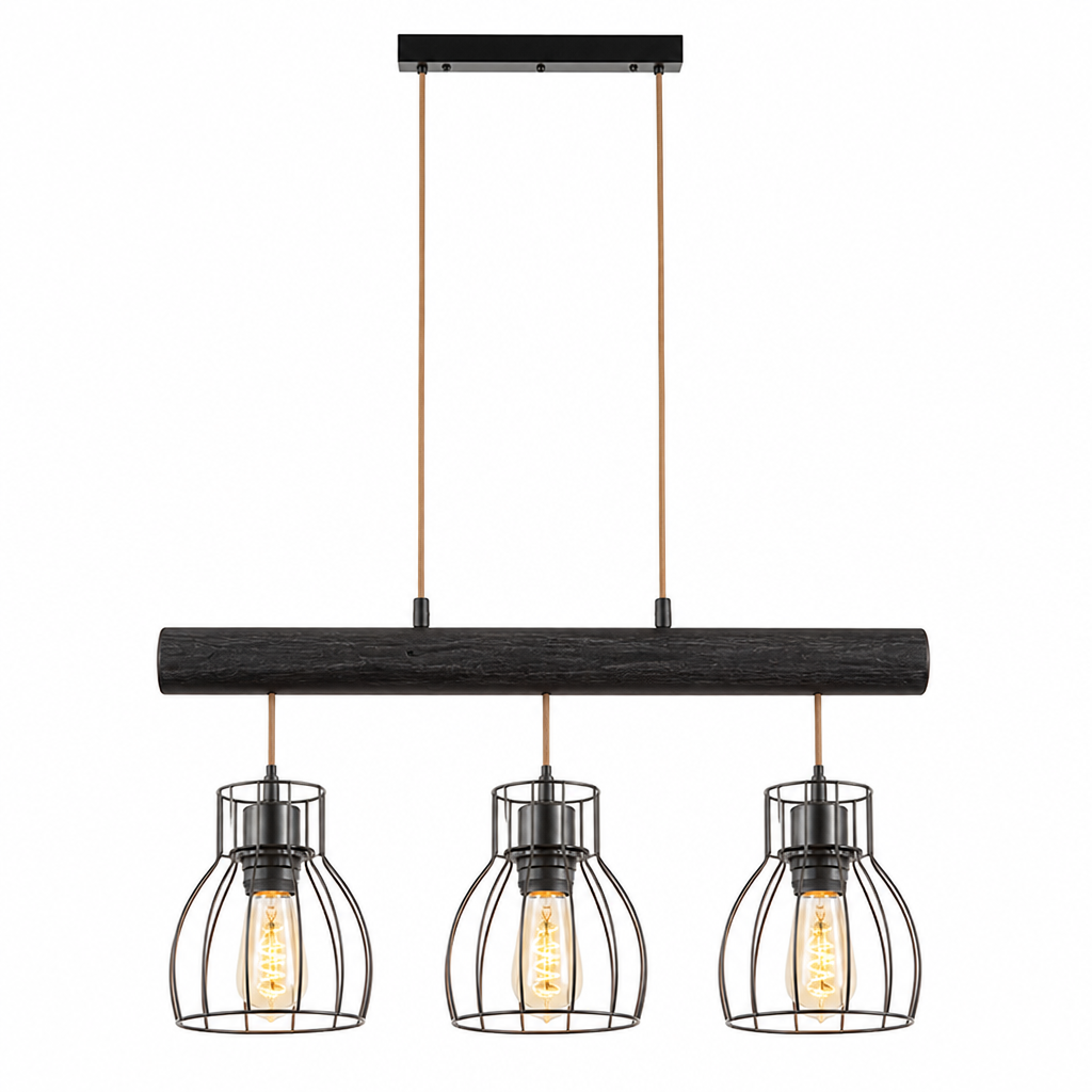Vintage Wood Metal Cage Pendant Light