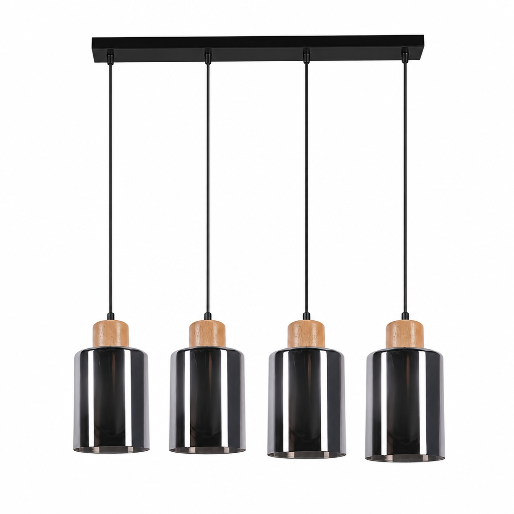 Vintage Wood & Smoked Glass Pendant Light