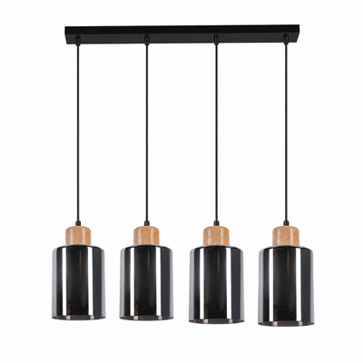 Vintage Wood & Smoked Glass Pendant Light