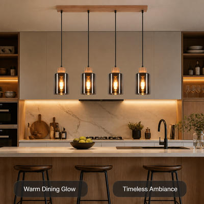 Vintage Wood & Smoked Glass Pendant Light